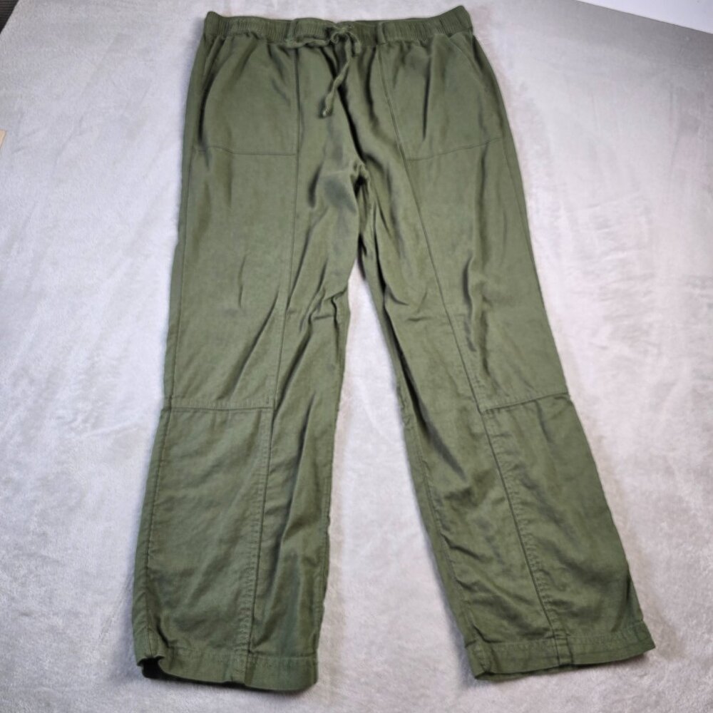 Time and Tru Linen Pants Womens Large 12-14 Olive Green Casual Straight Leg - Picture 2 of 11